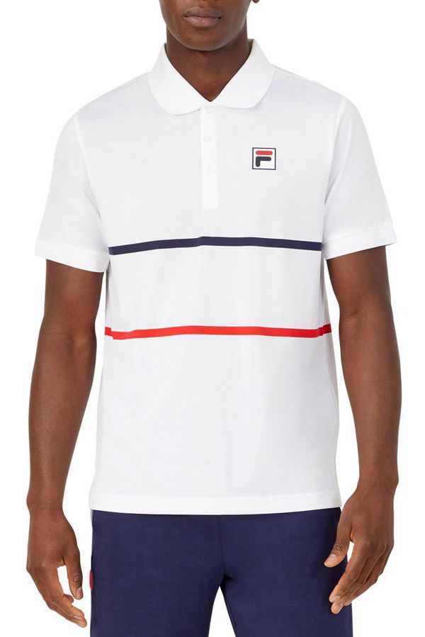 Fila Heritage Stripe Men's Polo Shirts - White/Navy/Red,NZ 749-24083